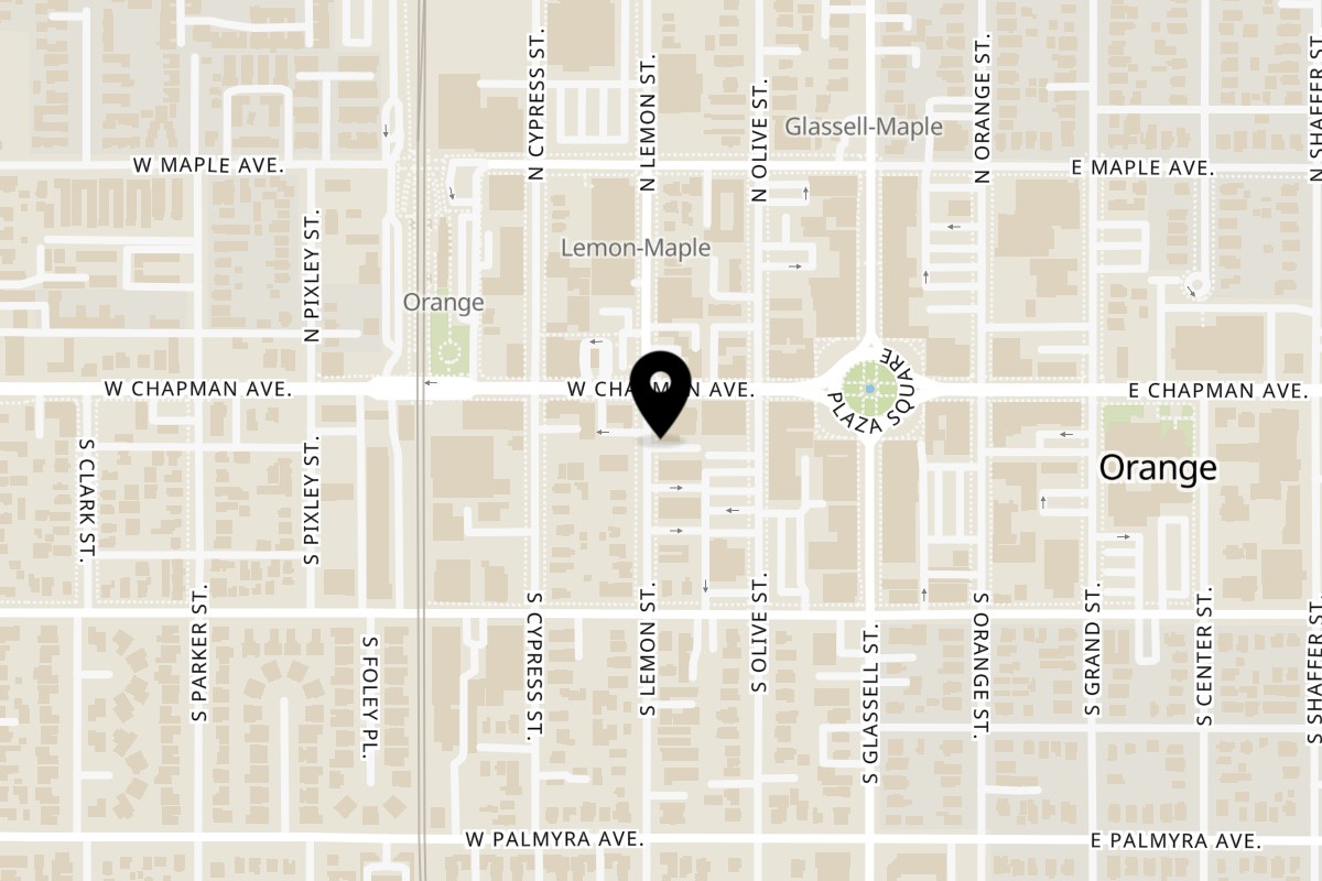 Map showing the location of Wazabi Sushi Orange on 240 W Chapman Ave in Orange